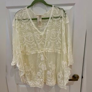 Cream Lace Sheer Top Size XL